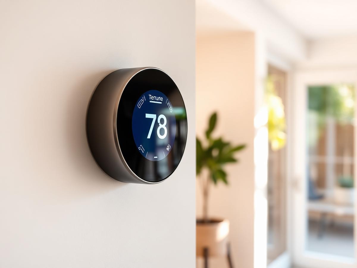 Smart thermostat in a bright modern home
